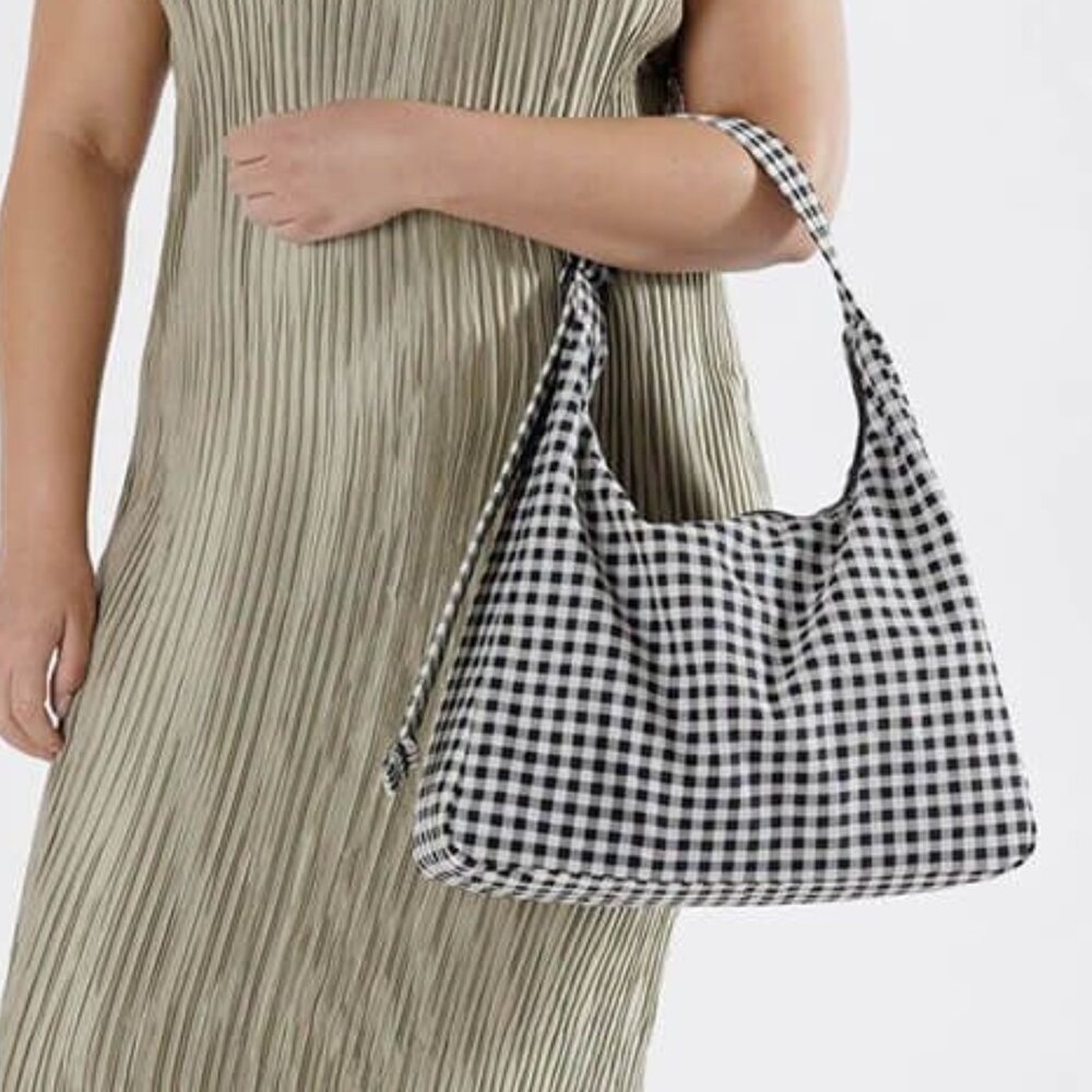 NWT Baggu Regular Shoulder Bag - Black & White Gingham - Picture 4 of 8